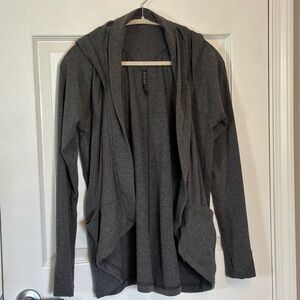 GAIAM Charcoal Open Front Hooded Athletic Cardigan Yoga Wrap - XS